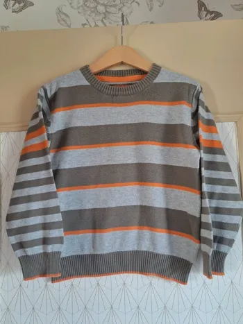 Pull rayé garçon tbe orange kaki gris sidewalk 6 ans