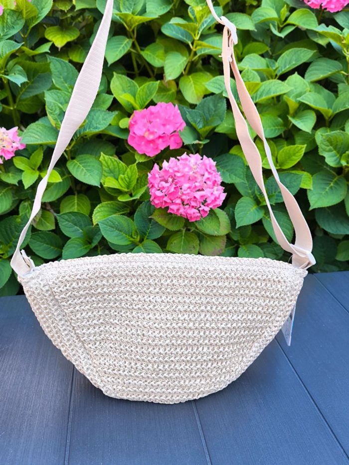Sac à main bandoulière demi lune en paille - photo numéro 4