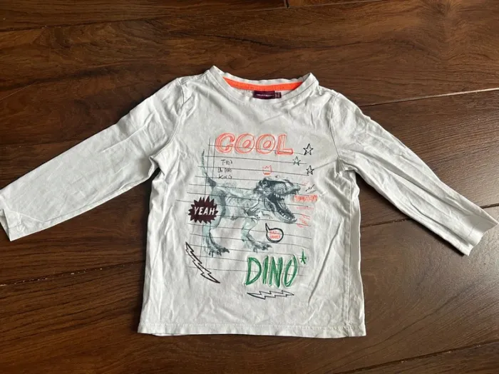 T shirt manches longues garcon blanc Dinosaure Sergent Major 4ans