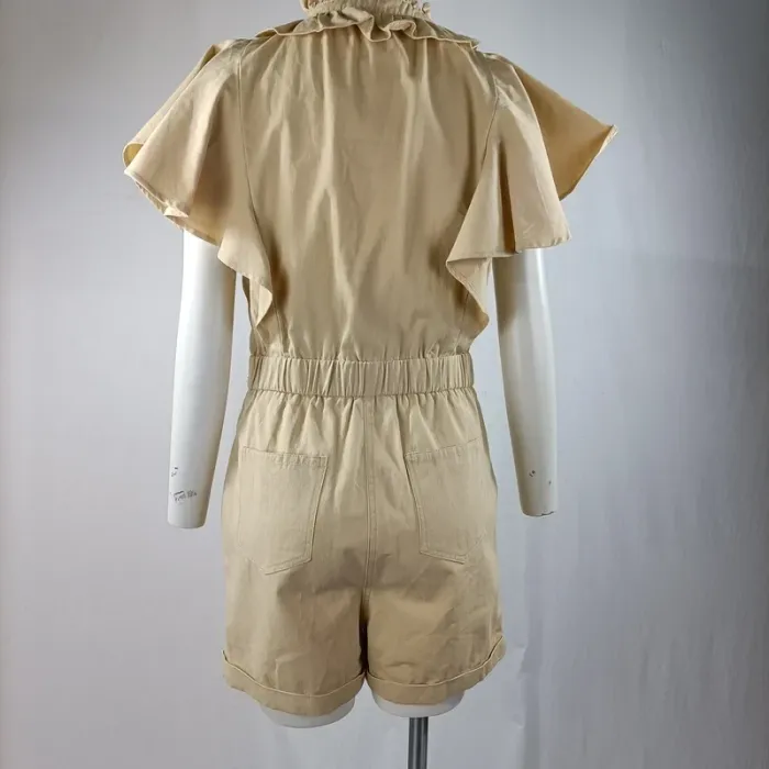 Combishort beige volantée col lavallière en coton - Daphnea Paris taille M A963 - photo numéro 5