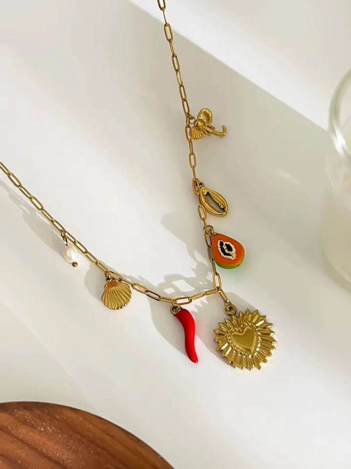 Collier boho neuf en acier inoxydable doré avec pendentifs coquillage - photo numéro 3