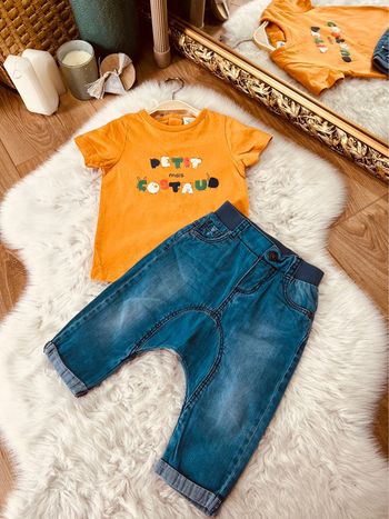 Taille 18 mois ensemble d’été 2 pièces garçon TAO orange et bleu * costaud * 💙
