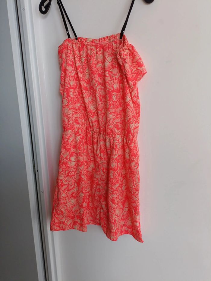 Robe d'été fluide avec bretelles noir orange corail– Taille M - photo numéro 5