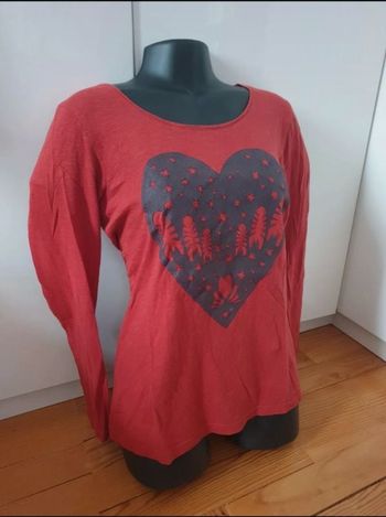 Tee shirt coeur bohème plume couleur rouge rouille manches longues