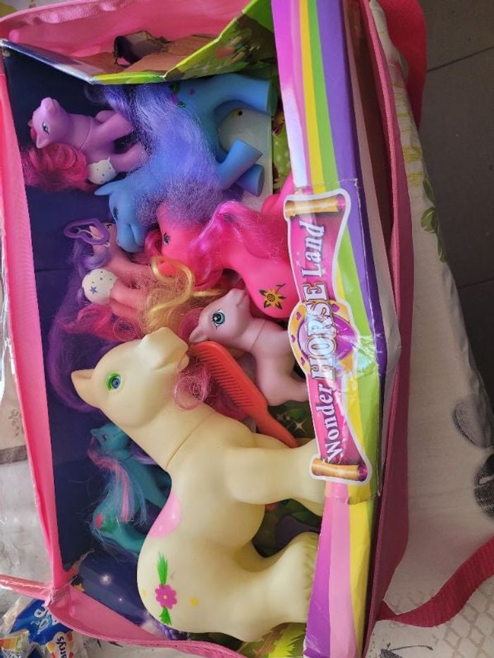 Valise avec 7 poneys avec petits accessoires