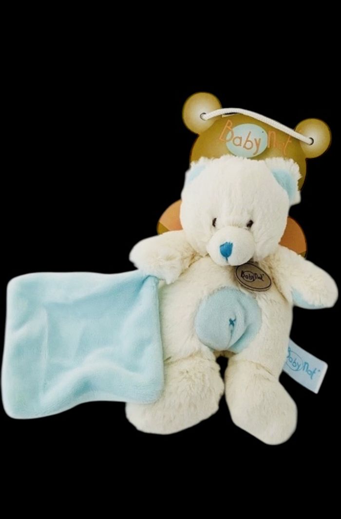 ❤️  Doudou Peluche Mouchoir Ours Babynat Baby Nat Blanc Écru Bleu