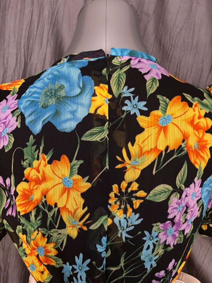 Belle robe vintage noire en mousseline imprimé fleurs des champs  M/38 - photo numéro 3