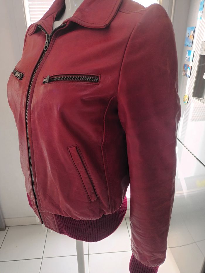 Blousons vintage cuir epais rouge REDSKINS - photo numéro 2