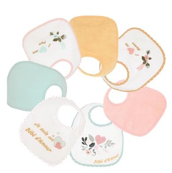 Lot de 7 bavoirs naissance Bébé d’amour Rose Trois Kilos Sept NEUF