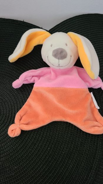 Doudou plat lapin rose orange Nicotoy