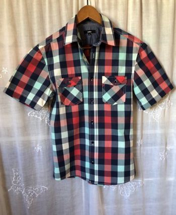 Chemise à carreaux bleu et rouge S Celio