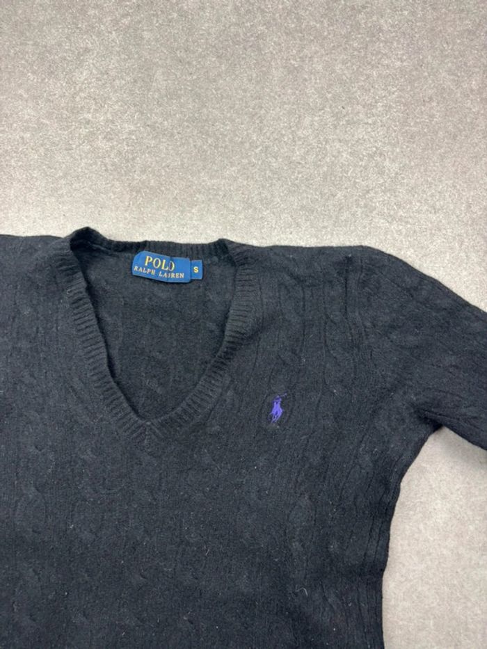 Pull d’hiver torsadé en maille Ralph Lauren en laine et cachemire noir col V taille XS - photo numéro 4
