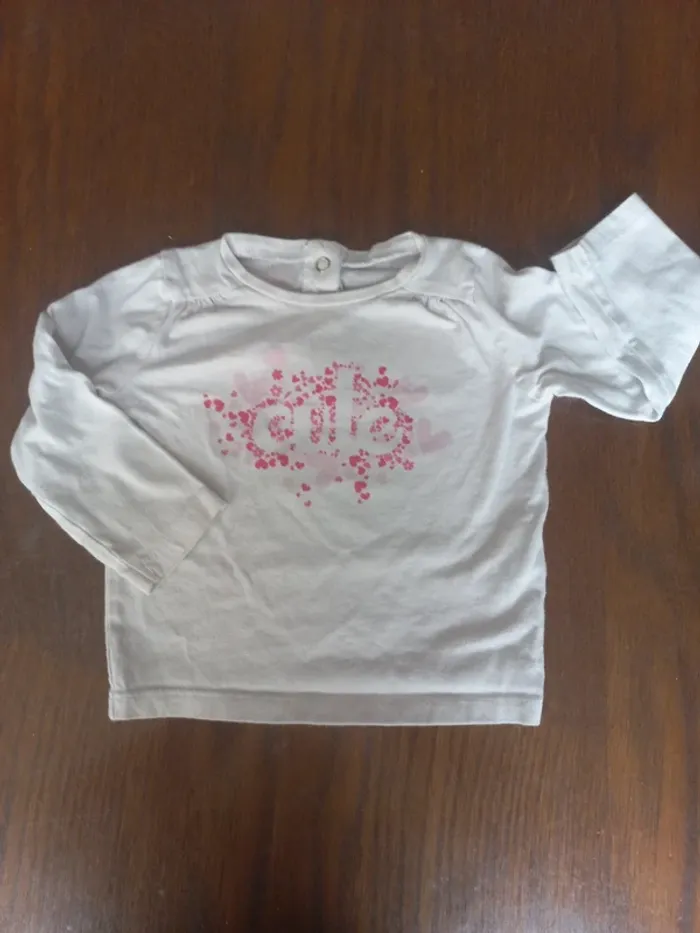 T-shirt blanc "elle" in extenso 12mois 74cm