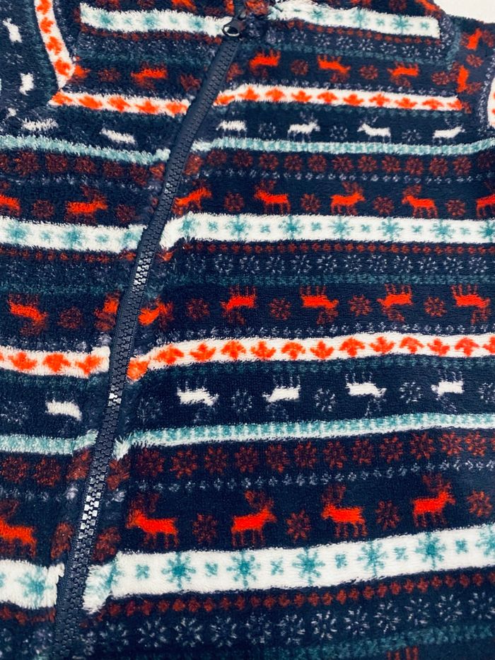 Grenouillère Noël 12 mois – Bleu foncé flocons & rennes – Zip avant – Très bon état - photo numéro 2