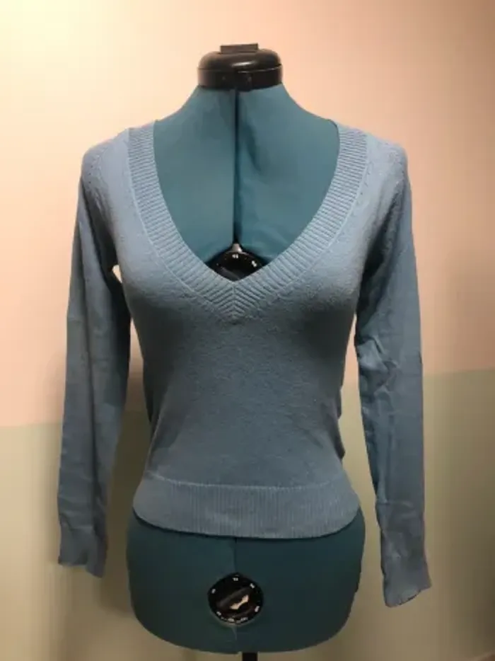 Pull bleu femme S 36 col v petit tricot Zara trafaluc - photo numéro 5