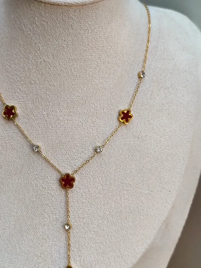 Pendentif doré en Y avec trèfles rouges nacrés - photo numéro 7