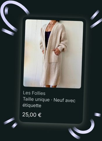 Gilet long oversize de la marque Les Follies, en coloris crème.