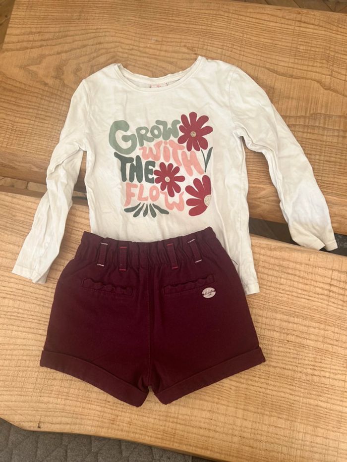 Ensemble 5 6 ans sergent major tape à l’œil short t-shirt fleurs - photo numéro 2