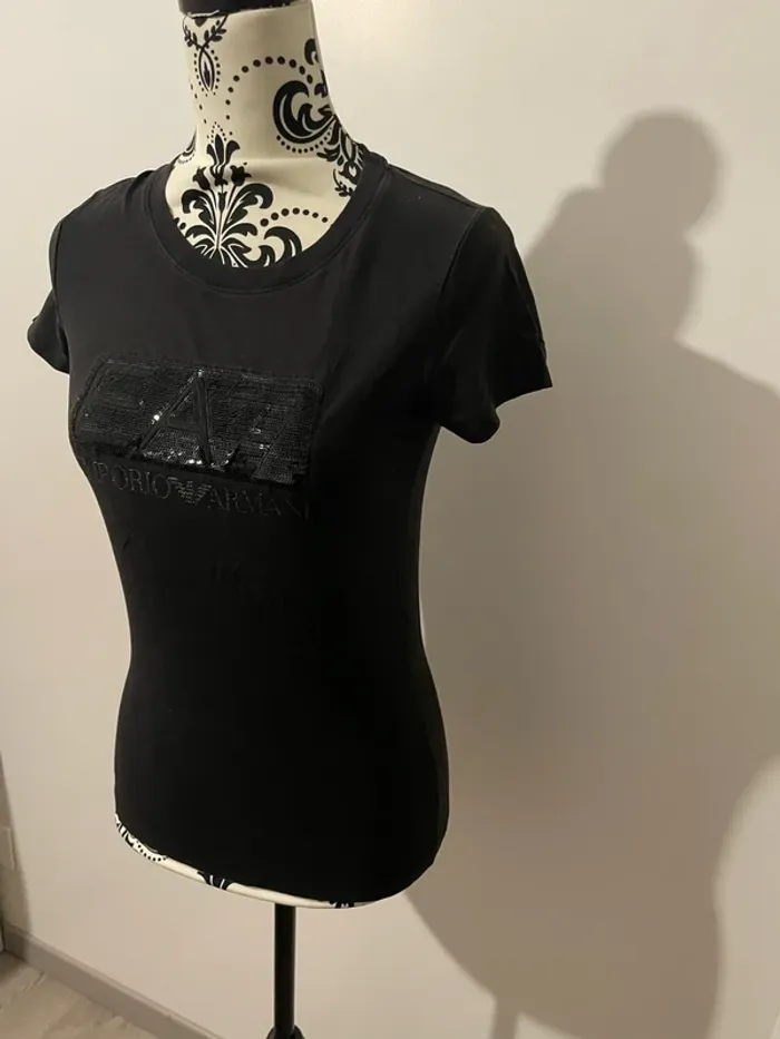 T-shirt à manches courtes noir col rond perle sequin devant Emporio Armani taille S - photo numéro 4