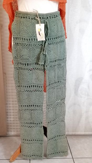 Pantalon aéré plage crochet 100 %coton taille S. Neuf 