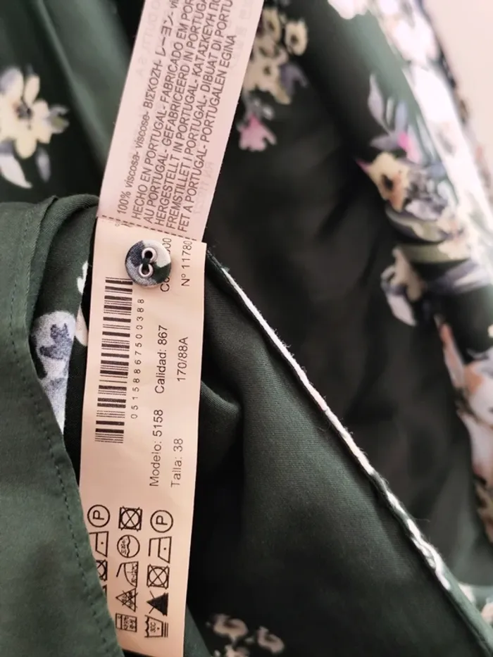 Belle chemise Massimo Dutti vert bouteille motifs fleurs 38 - photo numéro 7