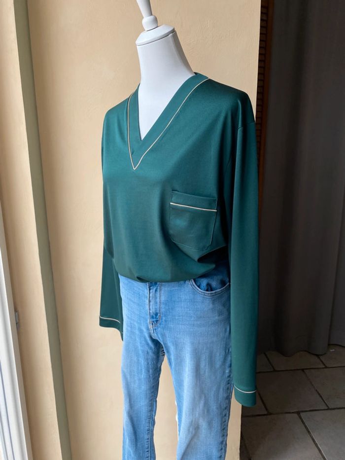 Top vert satiné vintage Dusen T6 - photo numéro 2