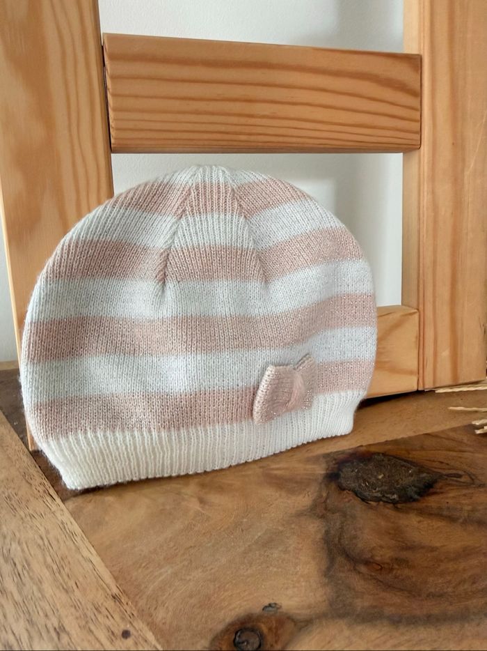 Bonnet bébé fille blanc et rose pailletes Orchestra 44 cm - photo numéro 2