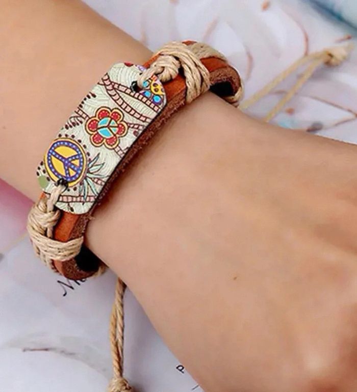 F19 bracelet cuir bohème marron ajustable