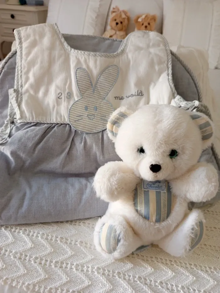 Ourson vintage blanc rayé bleu Tartine et Chocolat + gigoteuse look rétro 🐰 6/12 mois - photo numéro 12