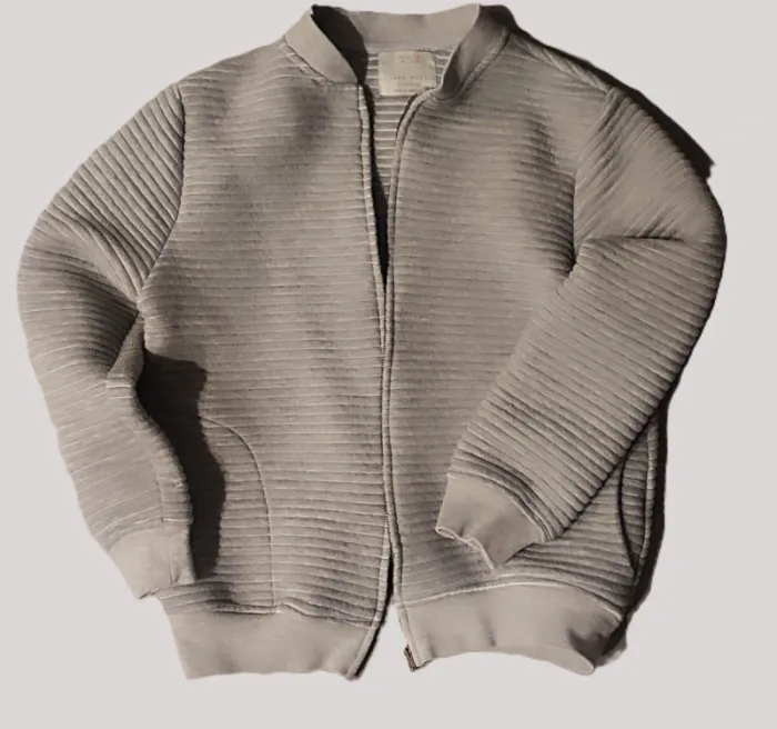 🧥 Veste Zara Boys 11-12 ans (152 cm) grise côtelée – zip à réparer