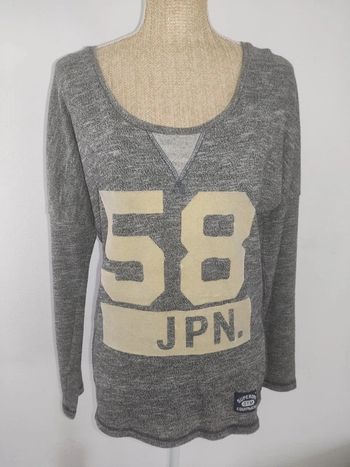 Sweat manches longues gris motif velours beige taille XS Superdry