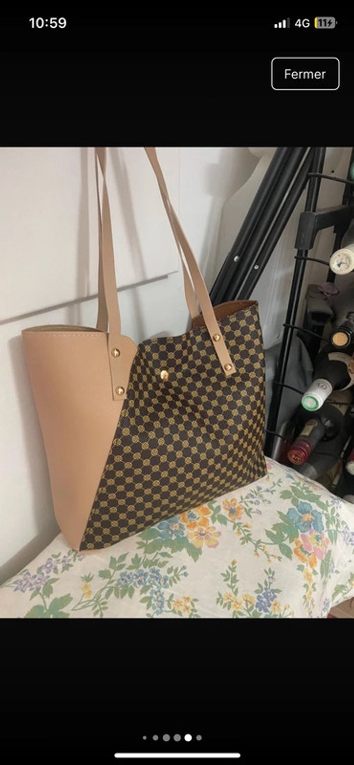 Sac fourre-tout à motif géométrique marron beige pour femme - photo numéro 9