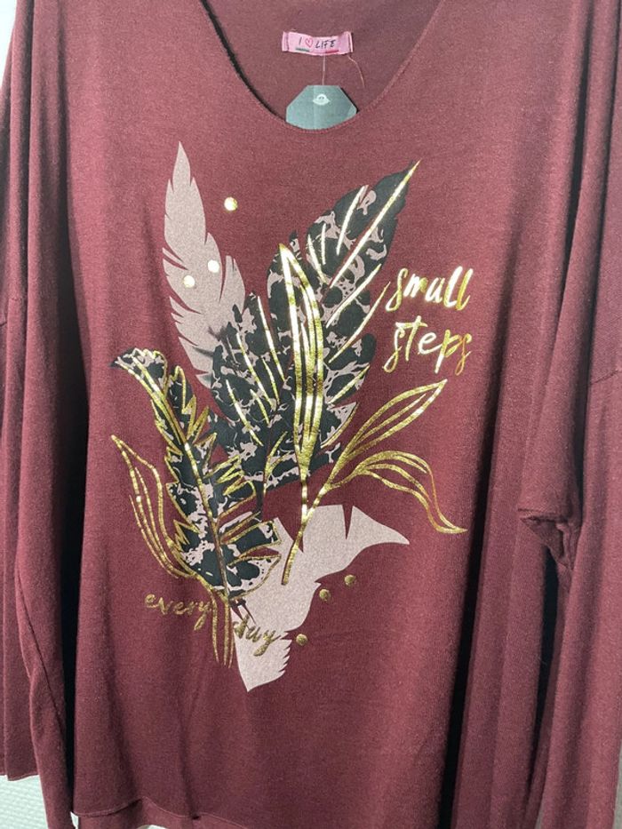 Pull « feuilles » femme taille unique (40-46)- just me - neuf avec étiquette - photo numéro 2