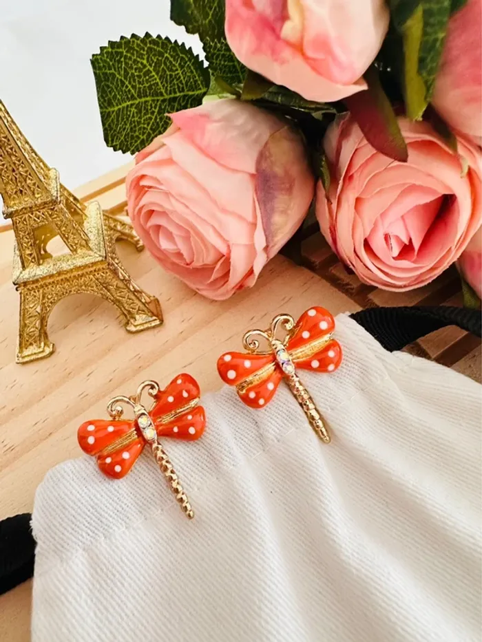 🧡Boucles d’oreilles libellule orange Betsey Johnson - photo numéro 3