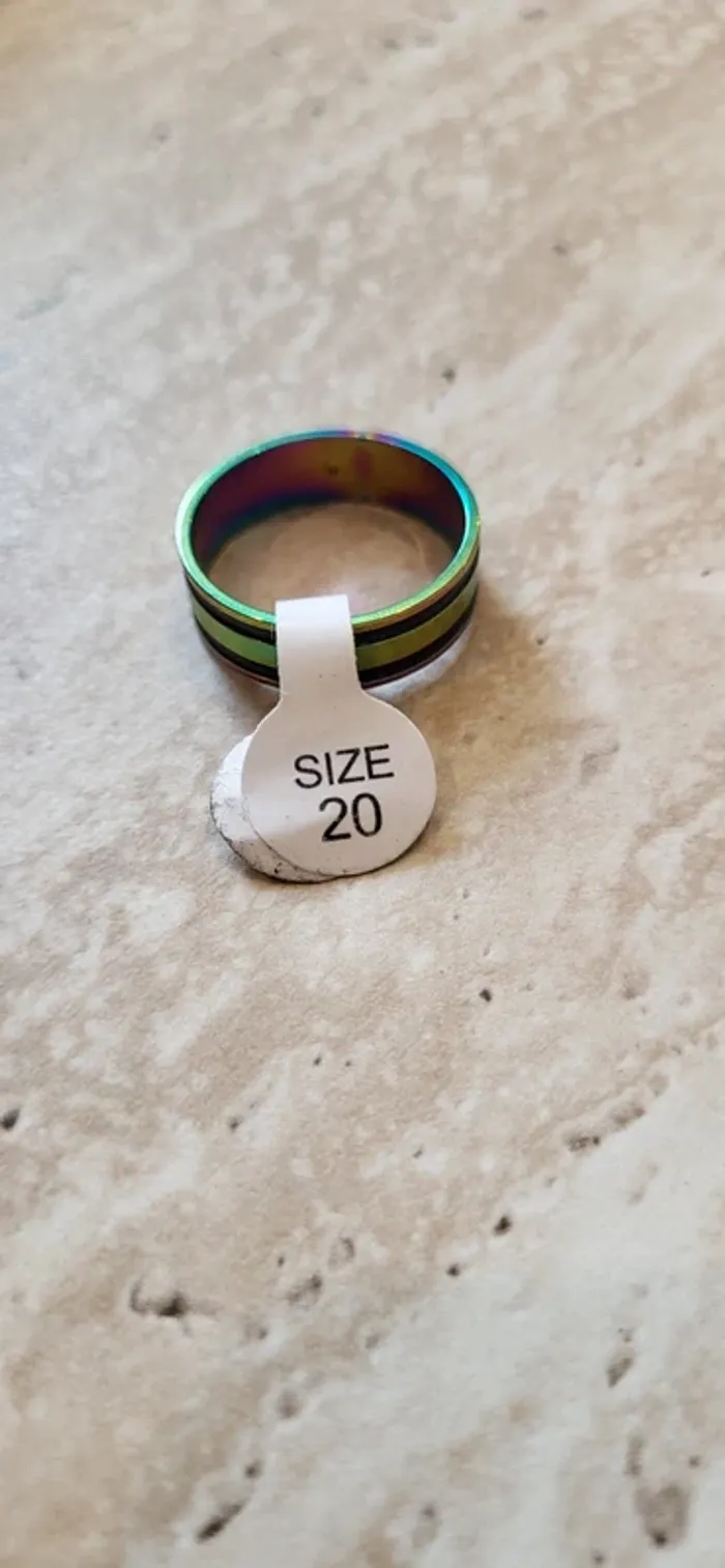 Bague acier inoxydable multicolore effet arc-en-ciel – Taille 20 - Neuf - photo numéro 4