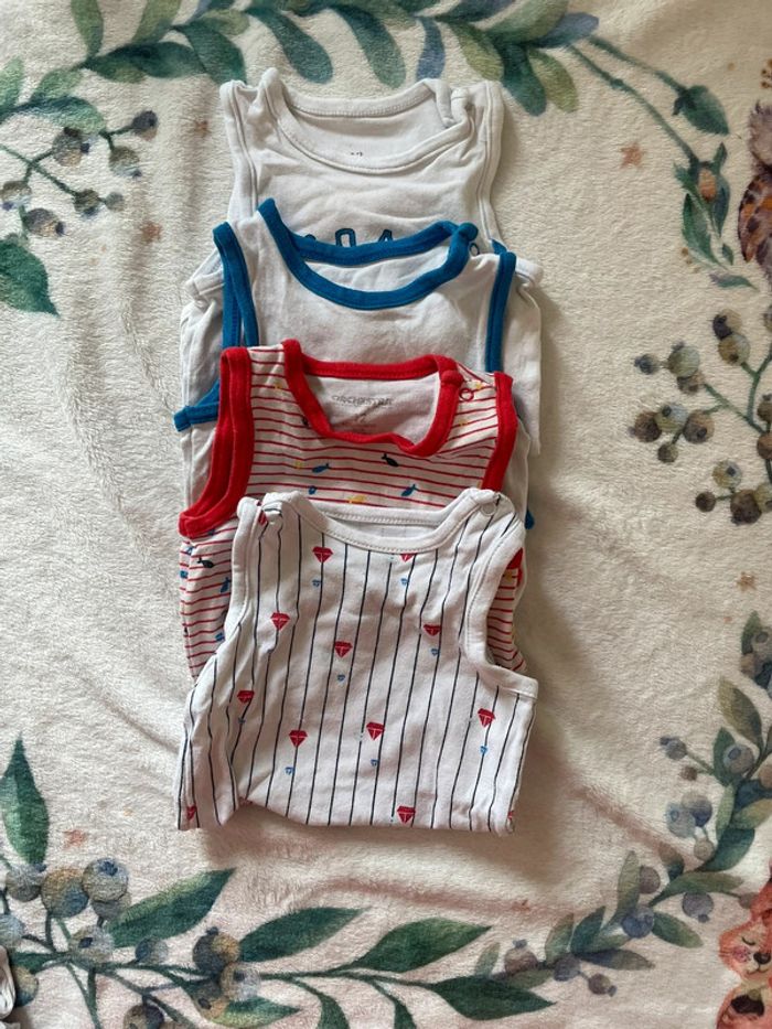 Lot de 4 bodies débardeurs – Thème marin – Orchestra – 12 mois