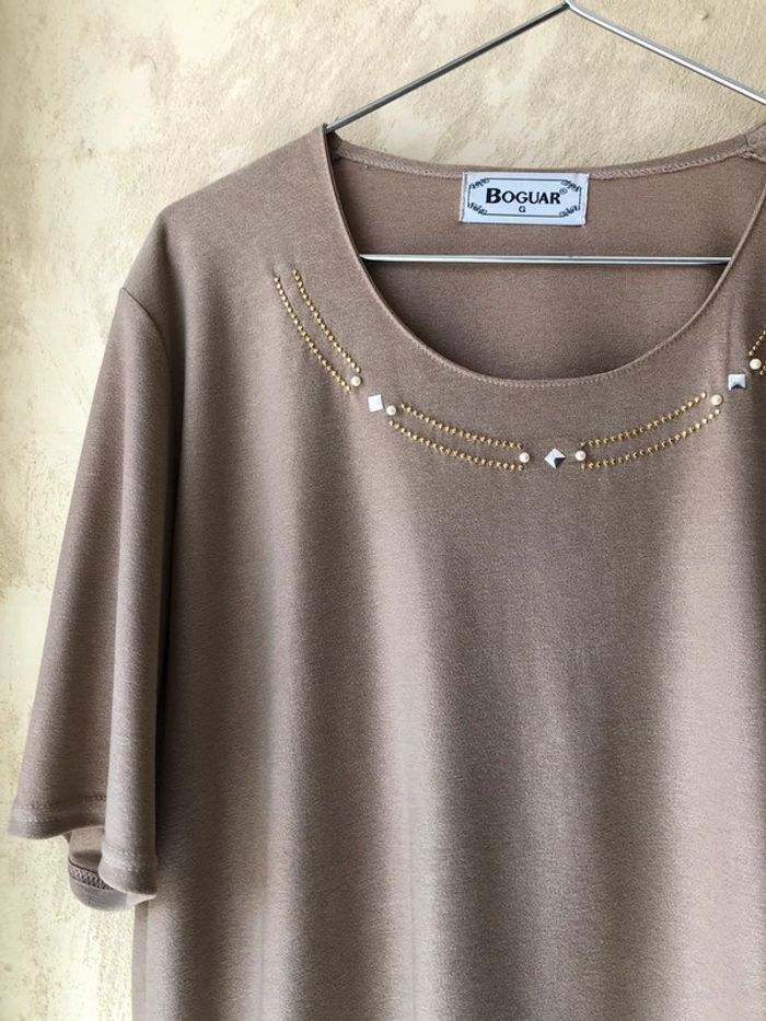 T-shirt beige à strass vintage Boguar 44/46