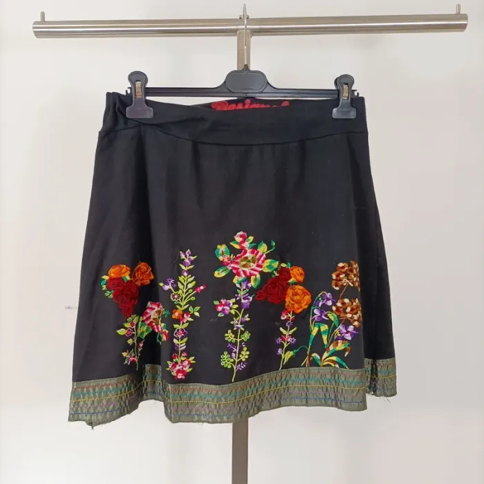 Jupe Desigual noire brodée - Taille L - Style bohème chic A597