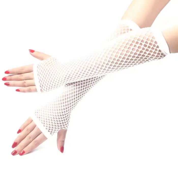 Gants résille blancs – Femme – 10x26 cm – Accessoire mode soirée/déguisement