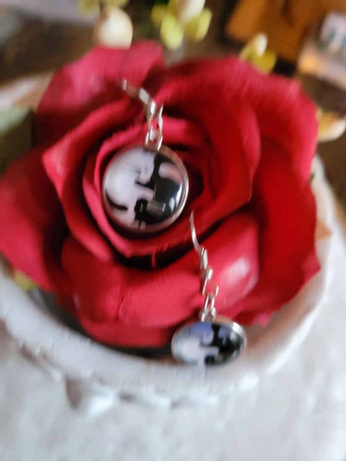 Boucles d oreilles chats ying yang - photo numéro 2