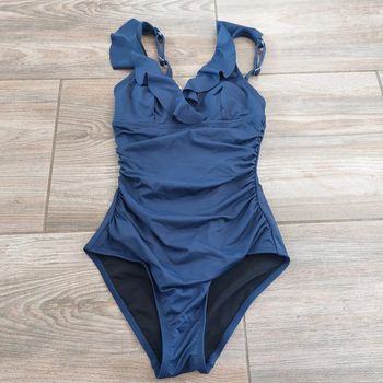 Maillot de bain une pièce slim & scult bleu marine avec volants - Taille XS Cupshe