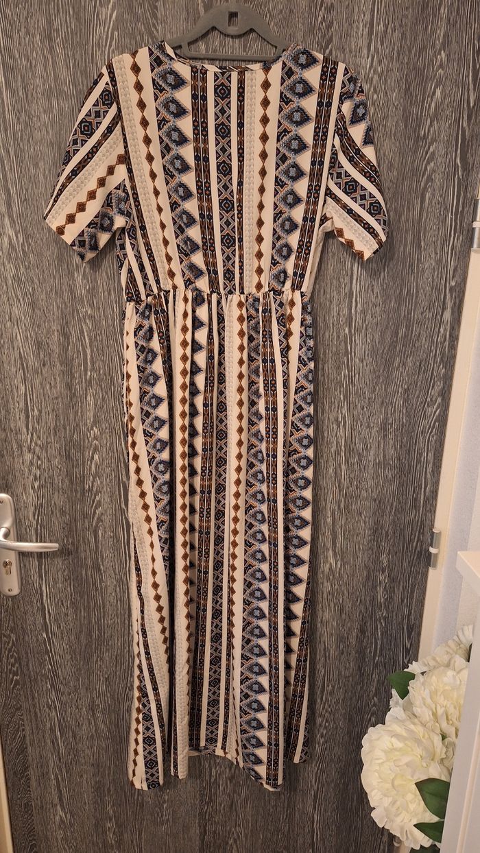 Robe longue manches courtes à motifs géométriques - photo numéro 2