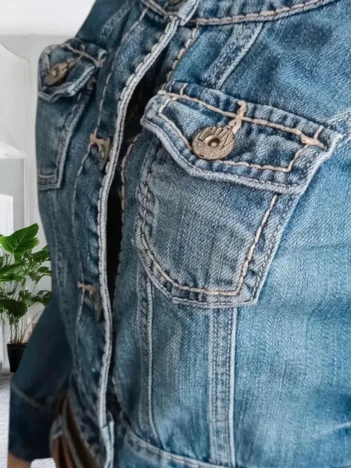 Veste jean La Mode Est à Vous, coupe cropped , col rond large - photo numéro 8