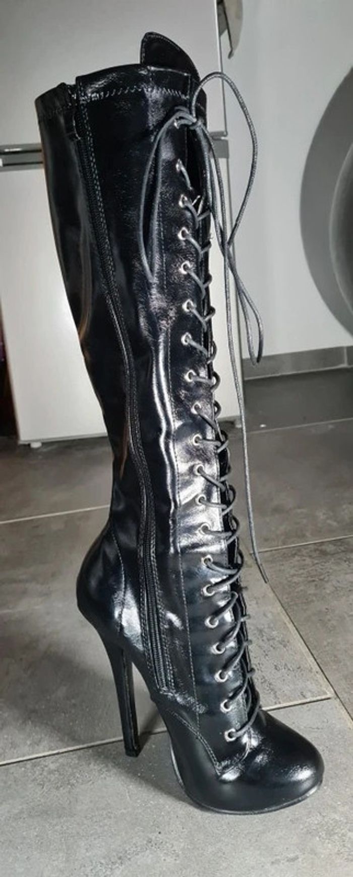 Botte escarpin noir a lacet 9cm - photo numéro 2