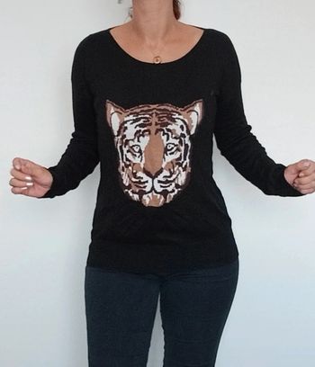 Joli pull noir casual motif tigre taille 38