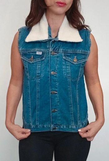 Veste jean sans manches col fourrure 14 ans