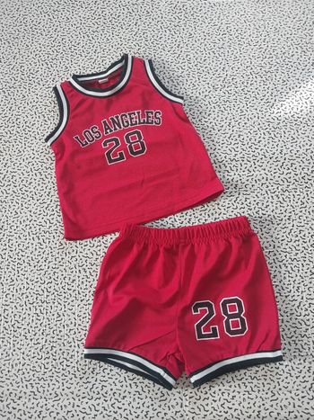 Ensemble bébé basket rouge Los Angeles 28 – short + débardeur – 9/12 mois – style NBA