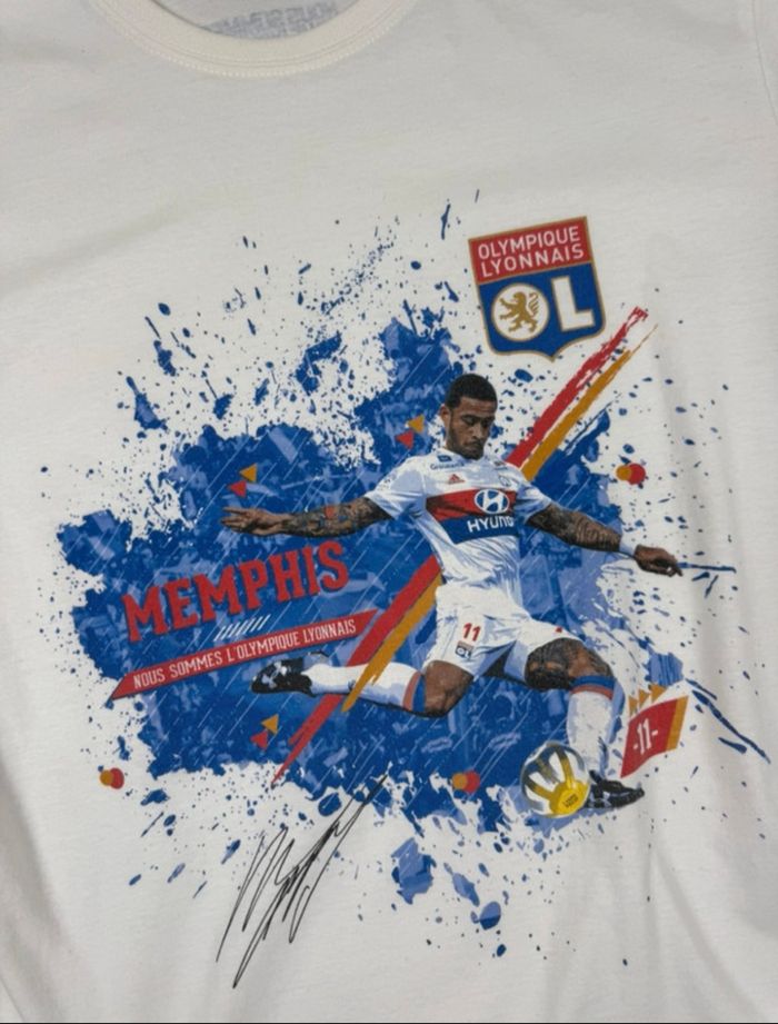 T-shirt officiel Olympique Lyonnais OL - Memphis Depay - Supporter - Blanc - Taille L-100% coton - photo numéro 4