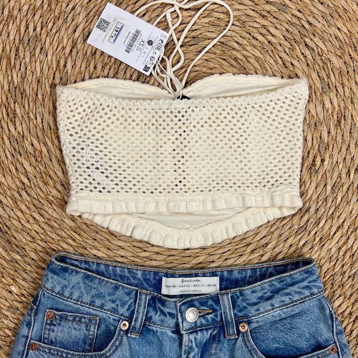 Top bustier crochet crème Bershka - taille 34 - neuf avec étiquette - photo numéro 2