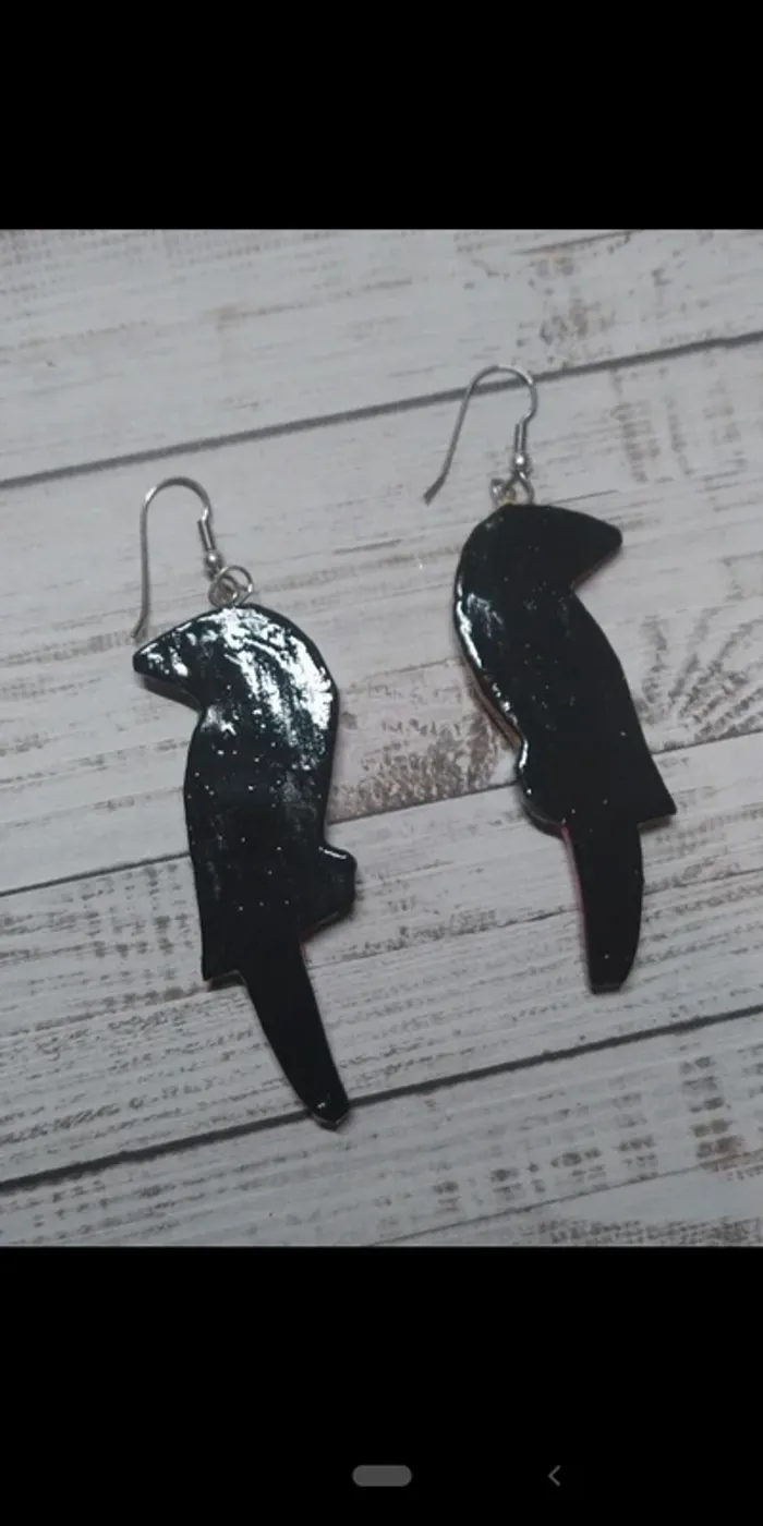 Boucles d'oreilles earrings tropical parrot exotic green bird wood bois - photo numéro 2